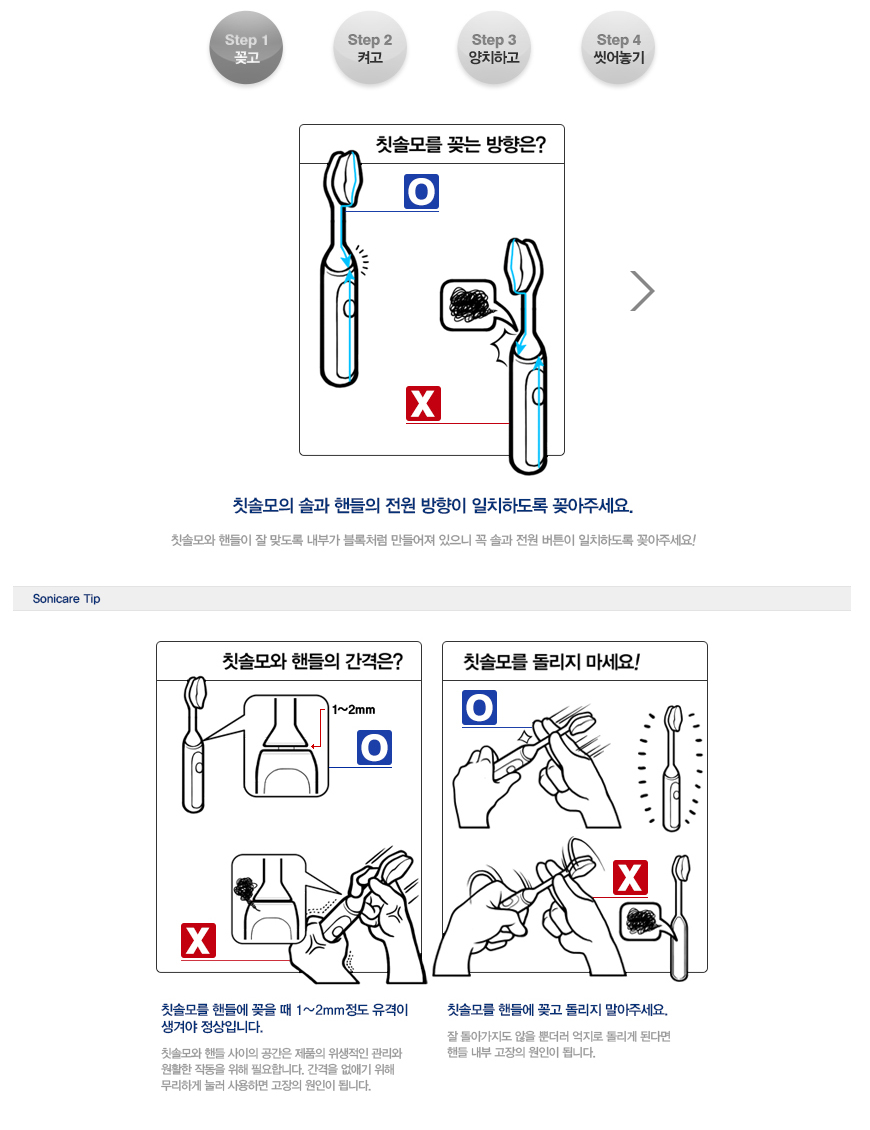 필립스 소닉케어 4단계 사용법